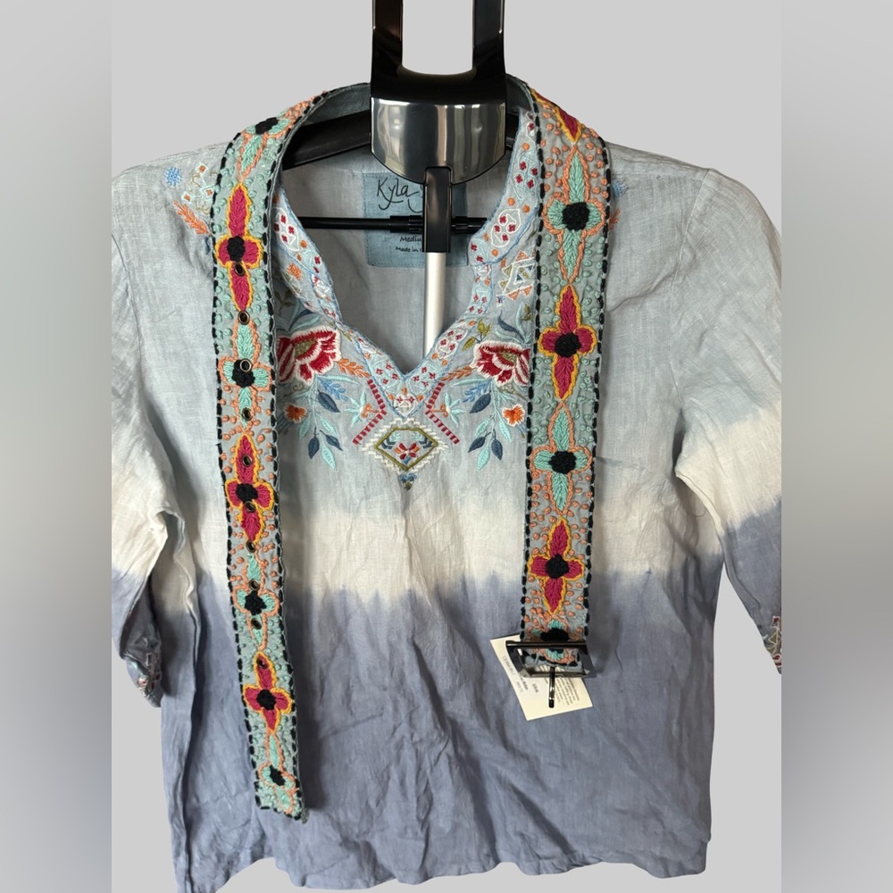 Embroidered Blue Women's Top - Picture 3 of 4